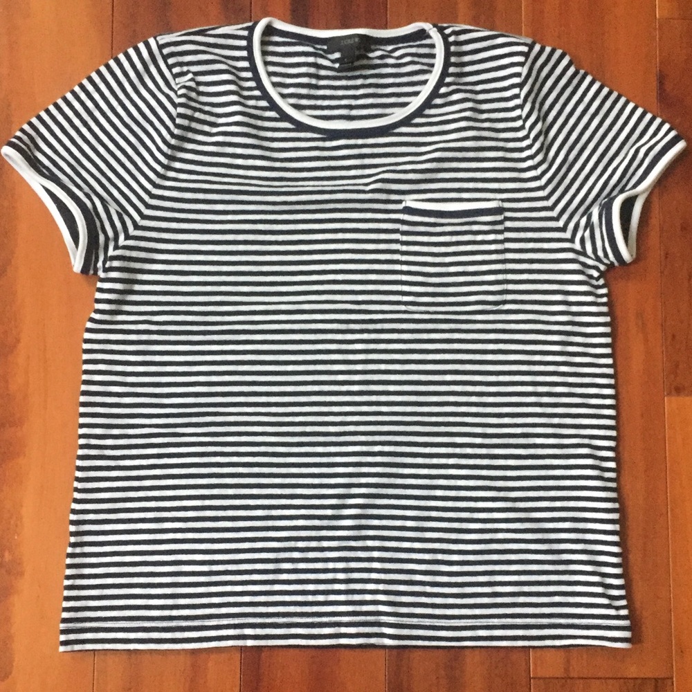 ⛔️DONATED⛔️ J Crew Navy/White Striped Tee M - Picture 2 of 5
